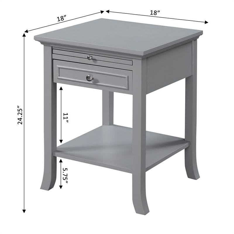 Pemberly Row Transitional Wood End Table with Drawer and Shelf in Gray