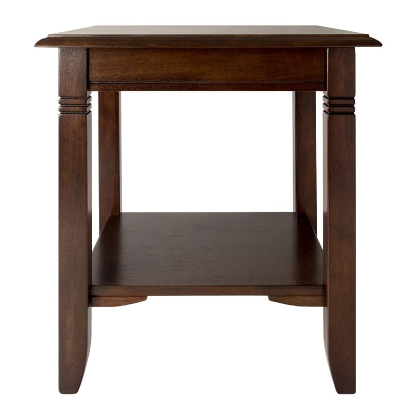 Pemberly Row Traditional Solid Wood End Table with Shelf in Cappuccino