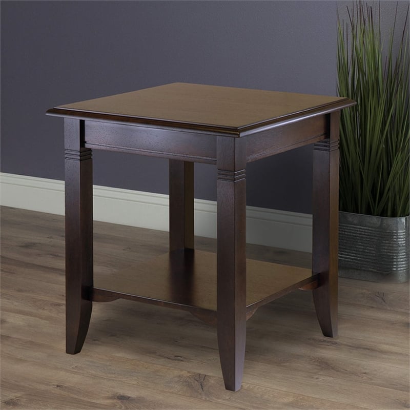 Pemberly Row Traditional Solid Wood End Table with Shelf in Cappuccino