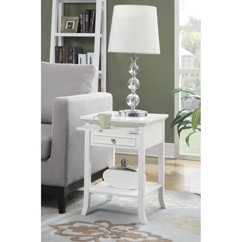 Pemberly Row 1 Drawer Transitional Wood End Table with Bottom Shelf in White