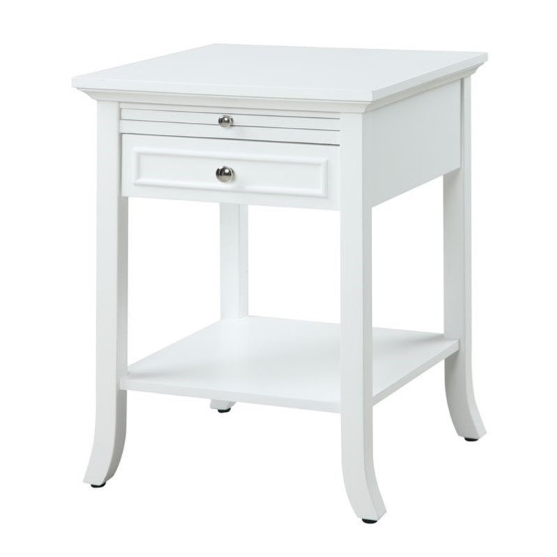 Pemberly Row 1 Drawer Transitional Wood End Table with Bottom Shelf in White