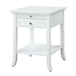 Pemberly Row 1 Drawer Transitional Wood End Table with Bottom Shelf in White