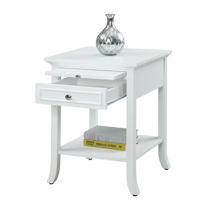 Pemberly Row 1 Drawer Transitional Wood End Table with Bottom Shelf in White