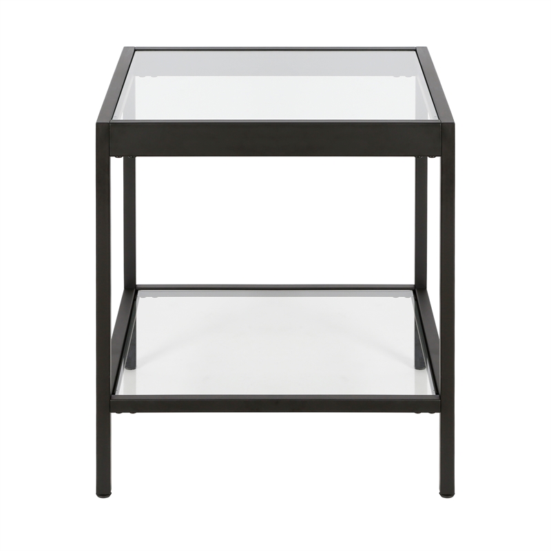 Pemberly Row Modern Metal/Tempered Glass Side Table in Black Bronze