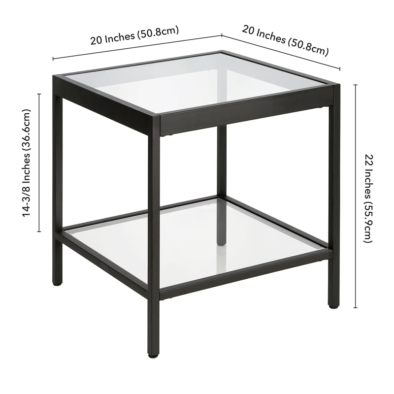 Pemberly Row Modern Metal/Tempered Glass Side Table in Black Bronze