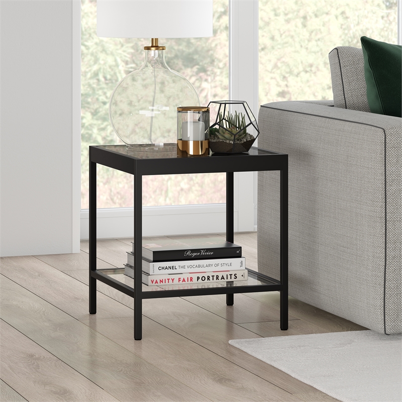Pemberly Row Modern Metal/Tempered Glass Side Table in Black Bronze