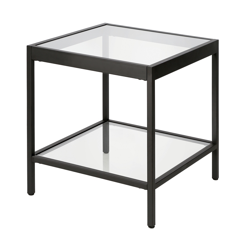 Pemberly Row Modern Metal/Tempered Glass Side Table in Black Bronze