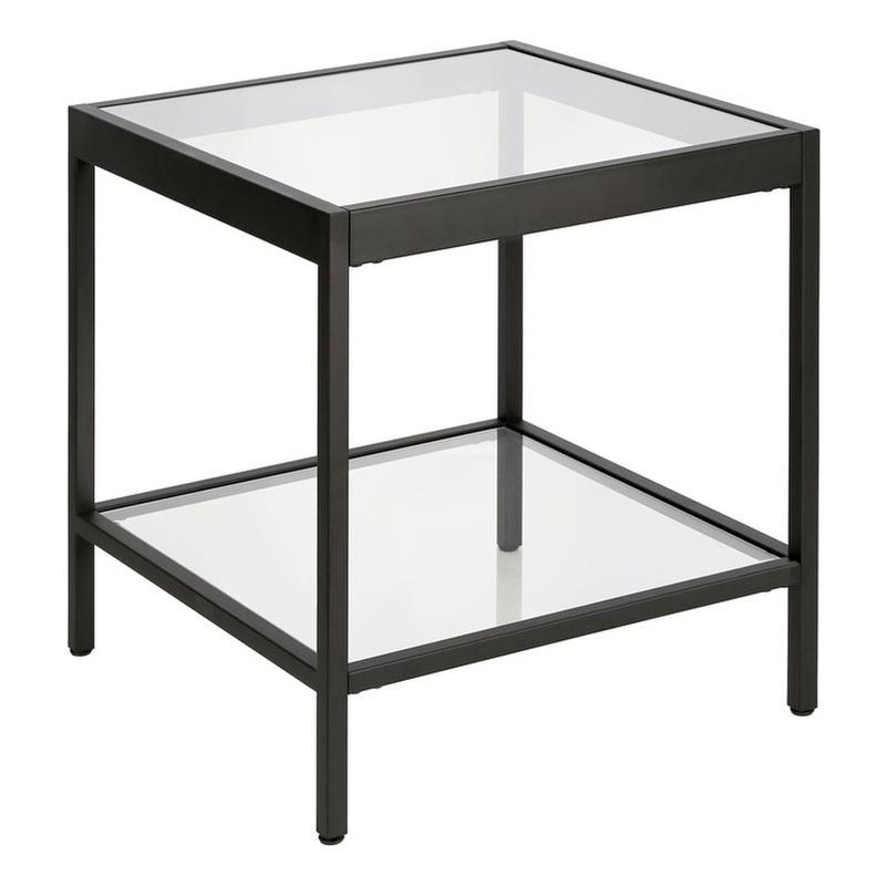 Pemberly Row Modern Metal/Tempered Glass Side Table in Black Bronze