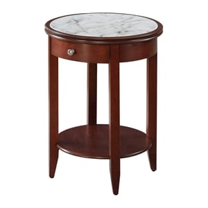 Pemberly Row Traditional Wood/Faux Marble End Table in Mahogany