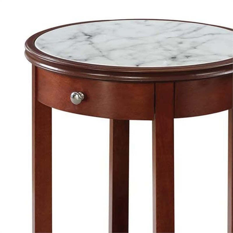 Pemberly Row Traditional Wood/Faux Marble End Table in Mahogany