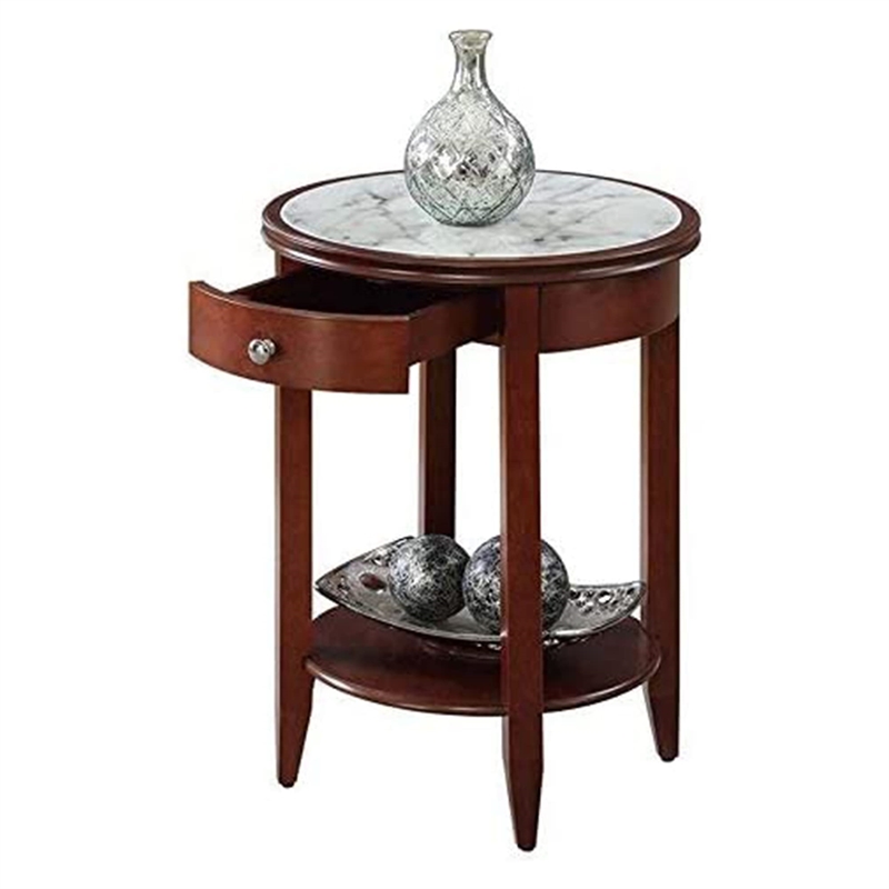 Pemberly Row Traditional Wood/Faux Marble End Table in Mahogany