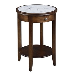 Pemberly Row Traditional Wood End Table with Faux Marble Top in Espresso