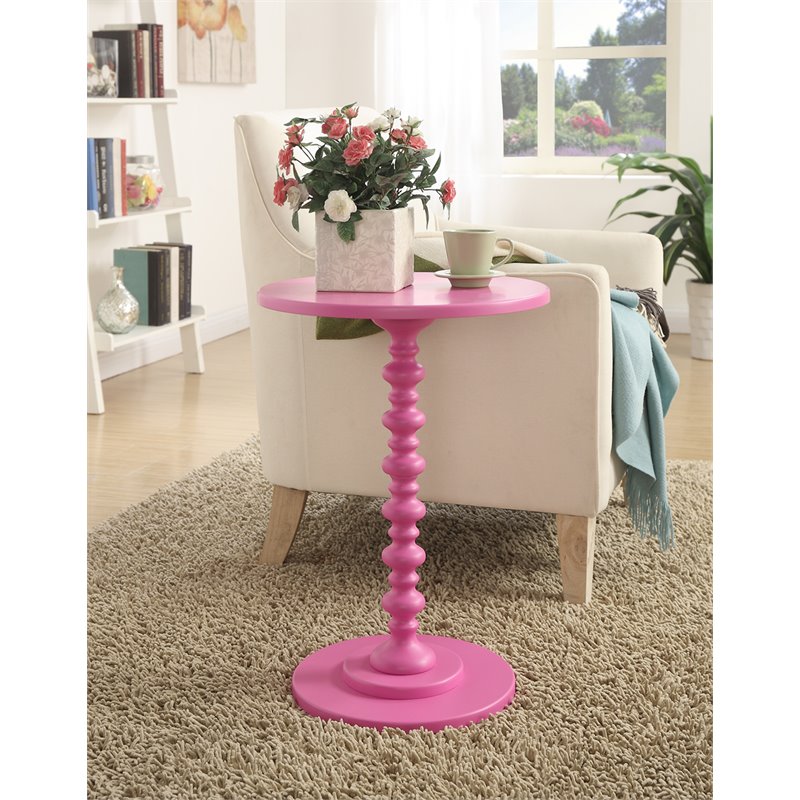 Pemberly Row Modern MDF/Solid Pine Wood/Painted Spindle Table in Pink