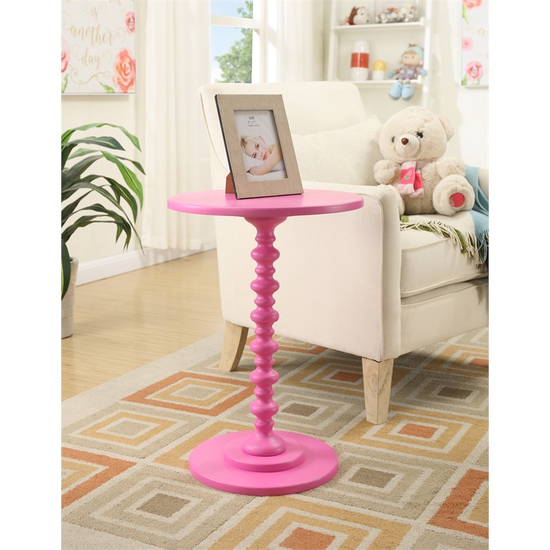 Pemberly Row Modern MDF/Solid Pine Wood/Painted Spindle Table in Pink