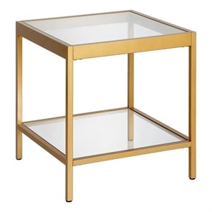 Pemberly Row Modern Metal/Tempered Glass Side Table Finish in Golden Brass