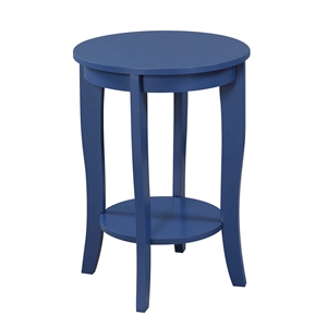 Pemberly Row Round Transitional Wood End Table with Bottom Shelf in Blue