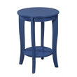 Pemberly Row Round Transitional Wood End Table with Bottom Shelf in Blue
