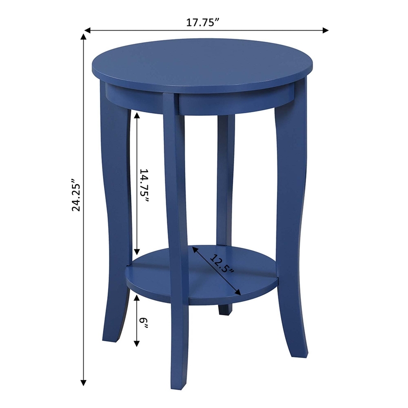 Pemberly Row Round Transitional Wood End Table with Bottom Shelf in Blue