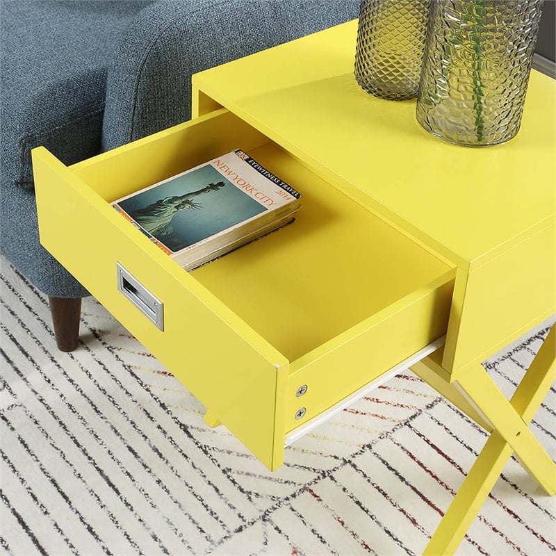 Pemberly Row One-Drawer Mid-Century Wood End Table in Yellow