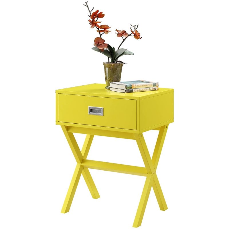Pemberly Row One-Drawer Mid-Century Wood End Table in Yellow