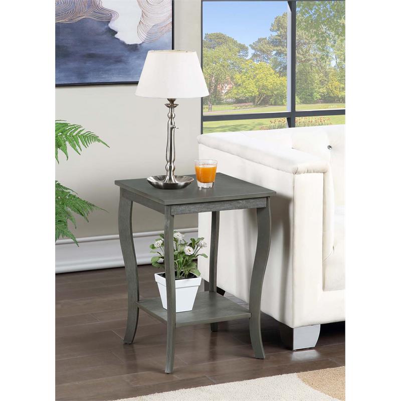 Pemberly Row 2 Shelves Square Traditional Wood End Table in Gray