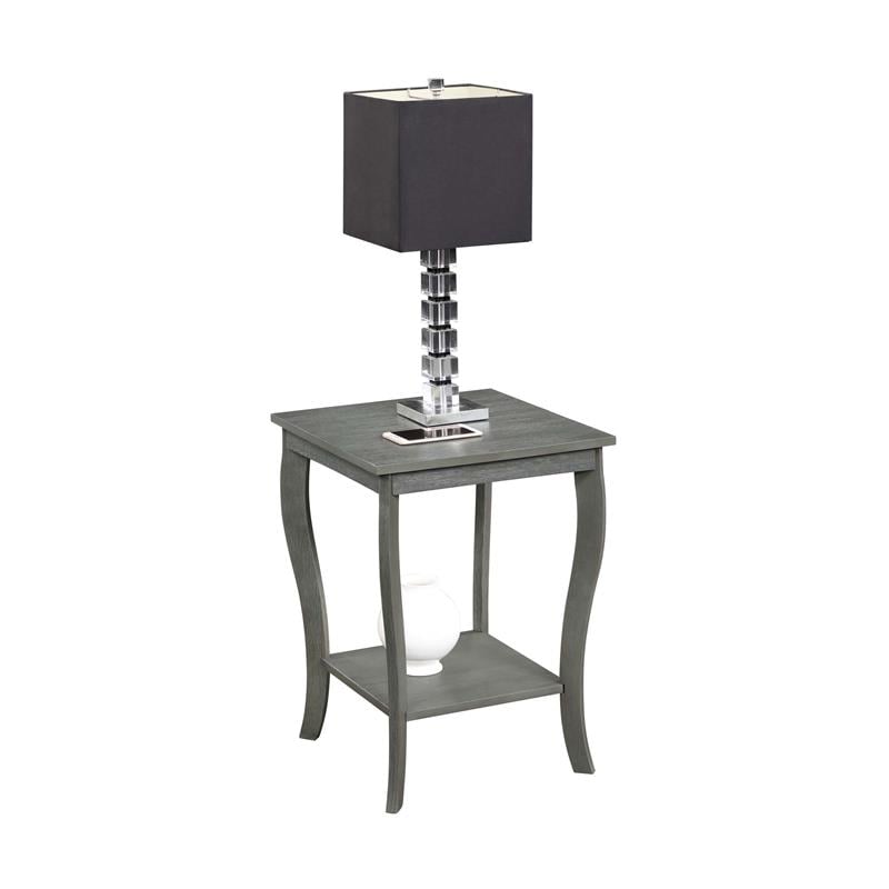 Pemberly Row 2 Shelves Square Traditional Wood End Table in Gray