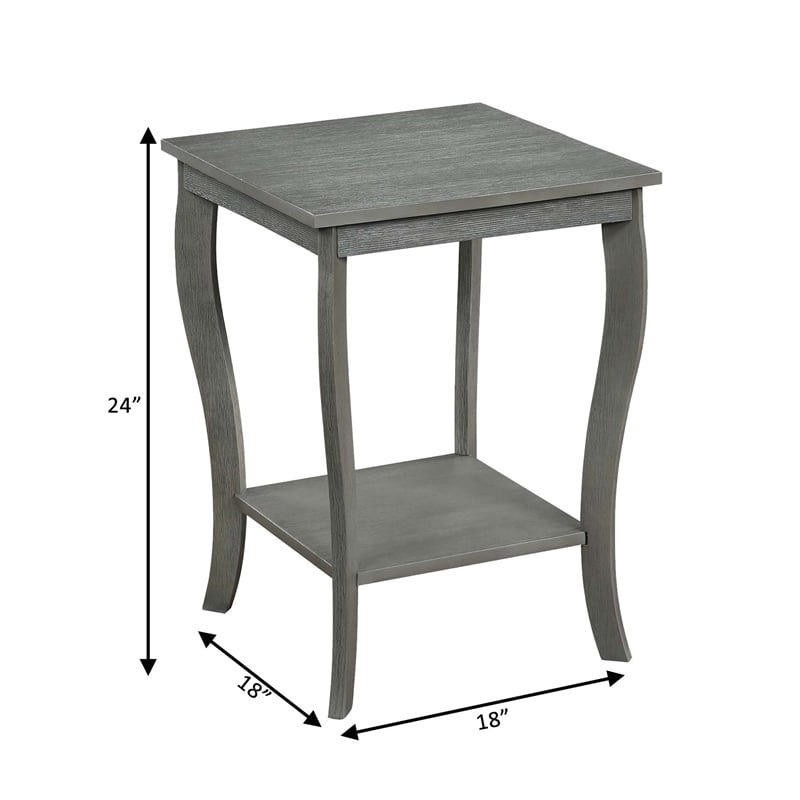 Pemberly Row 2 Shelves Square Traditional Wood End Table in Gray