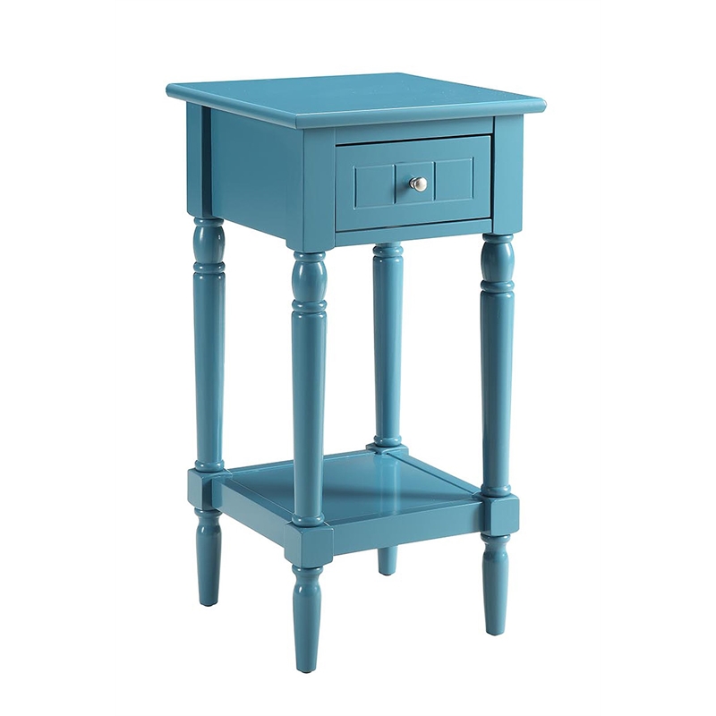 Pemberly Row Traditional Wood Square End Table with Bottom Shelf in Blue