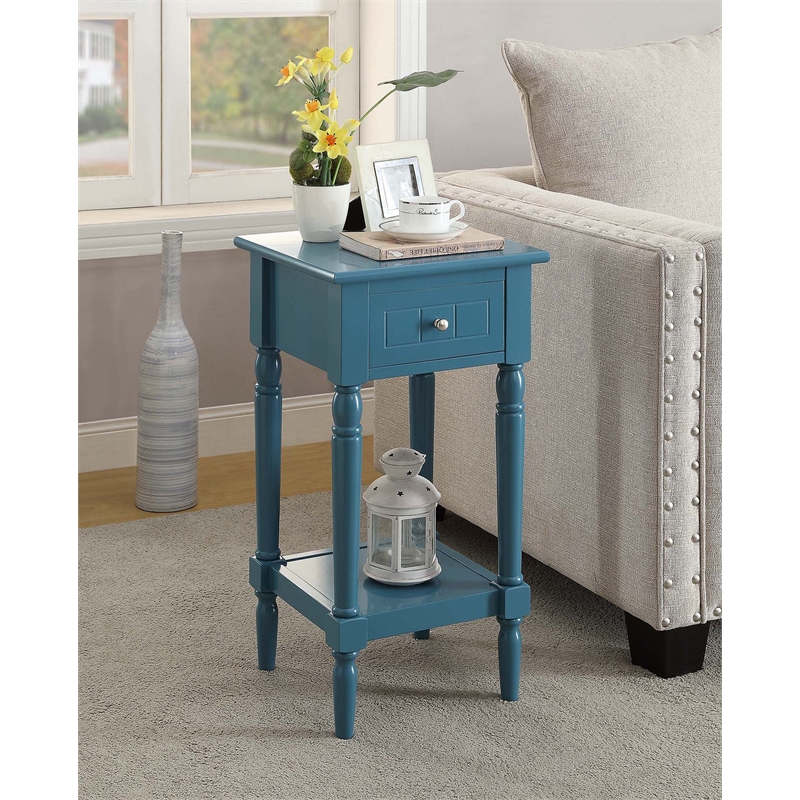 Pemberly Row Traditional Wood Square End Table with Bottom Shelf in Blue