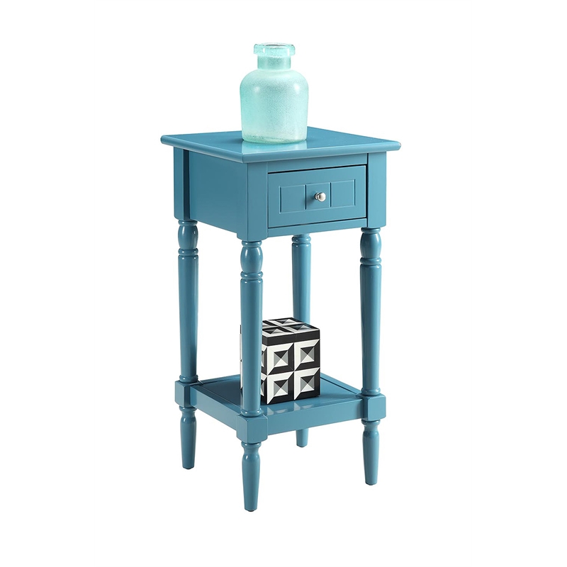 Pemberly Row Traditional Wood Square End Table with Bottom Shelf in Blue