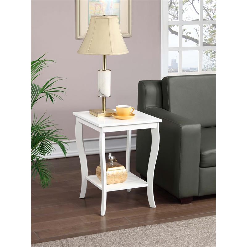 Pemberly Row Square Traditional Rubber Wood End Table in White