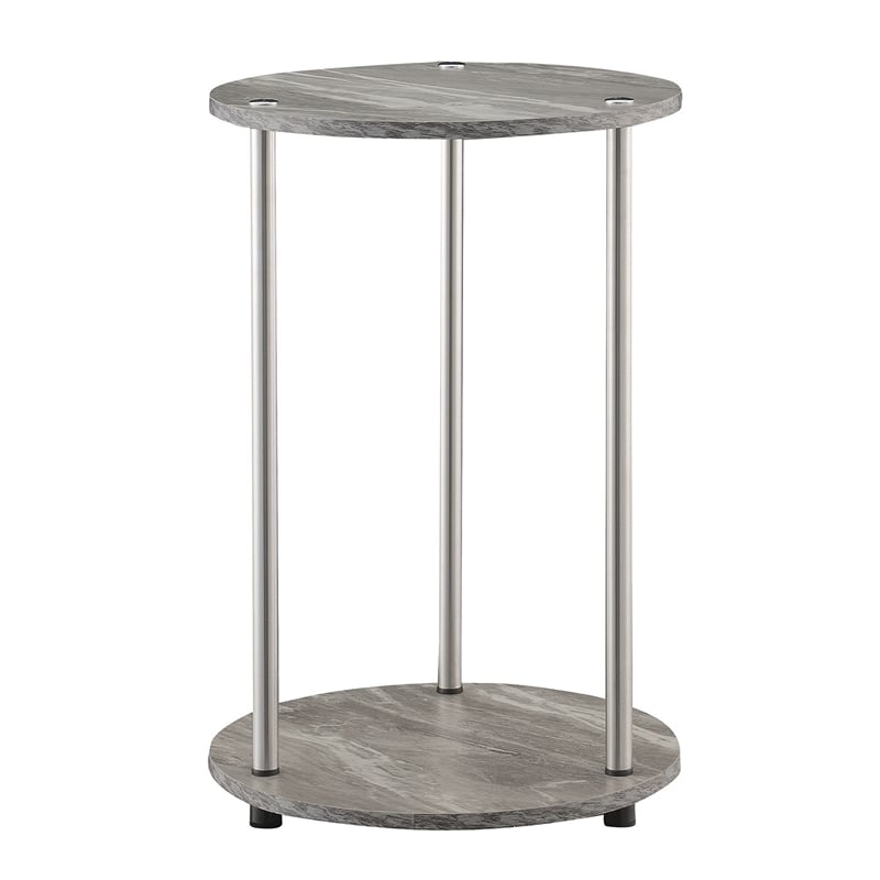 Pemberly Row Two-Tier Round End Table in Gray Wood