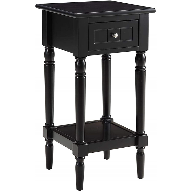 Pemberly Row Square Traditional Wood End Table with Bottom Shelf in Black