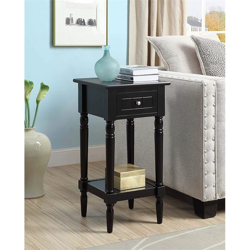 Pemberly Row Square Traditional Wood End Table with Bottom Shelf in Black