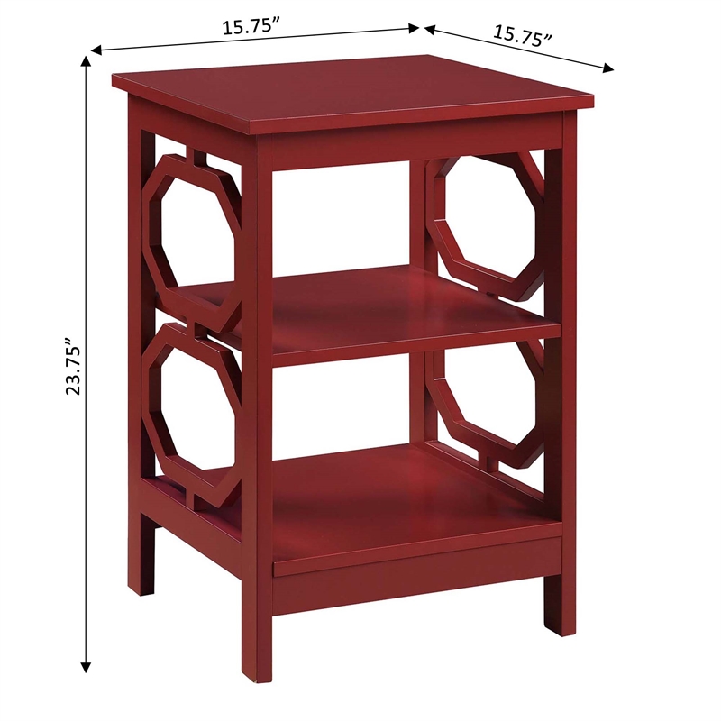Pemberly Row 3 Shelves Contemporary Wood End Table in Cranberry Red