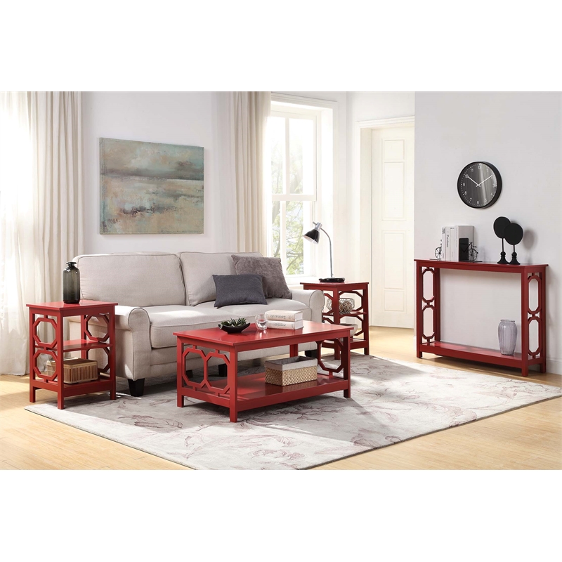 Pemberly Row 3 Shelves Contemporary Wood End Table in Cranberry Red