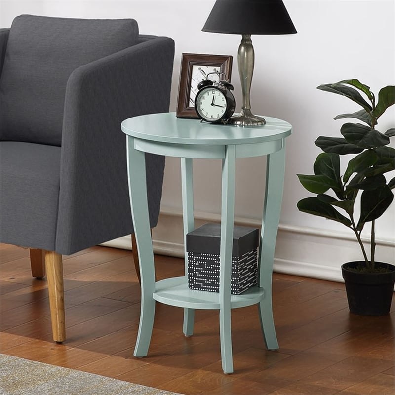 Pemberly Row Transitional Wood Round End Table in Sea Foam Green