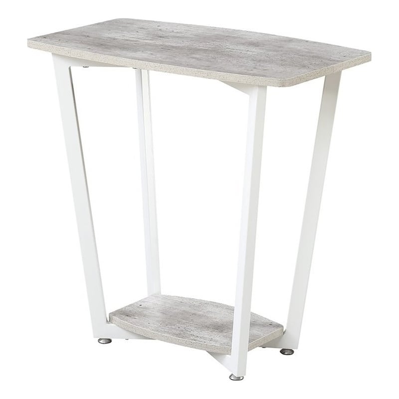 Pemberly Row Two Tiers Modern Metal End Table with Faux Marble Top in White/Gray