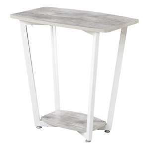Pemberly Row Two Tiers Modern Metal End Table with Faux Marble Top in White/Gray