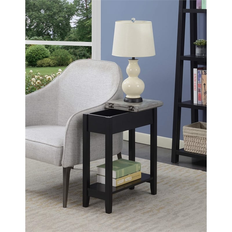 Pemberly Row Flip Top End Table in Black Wood Finish