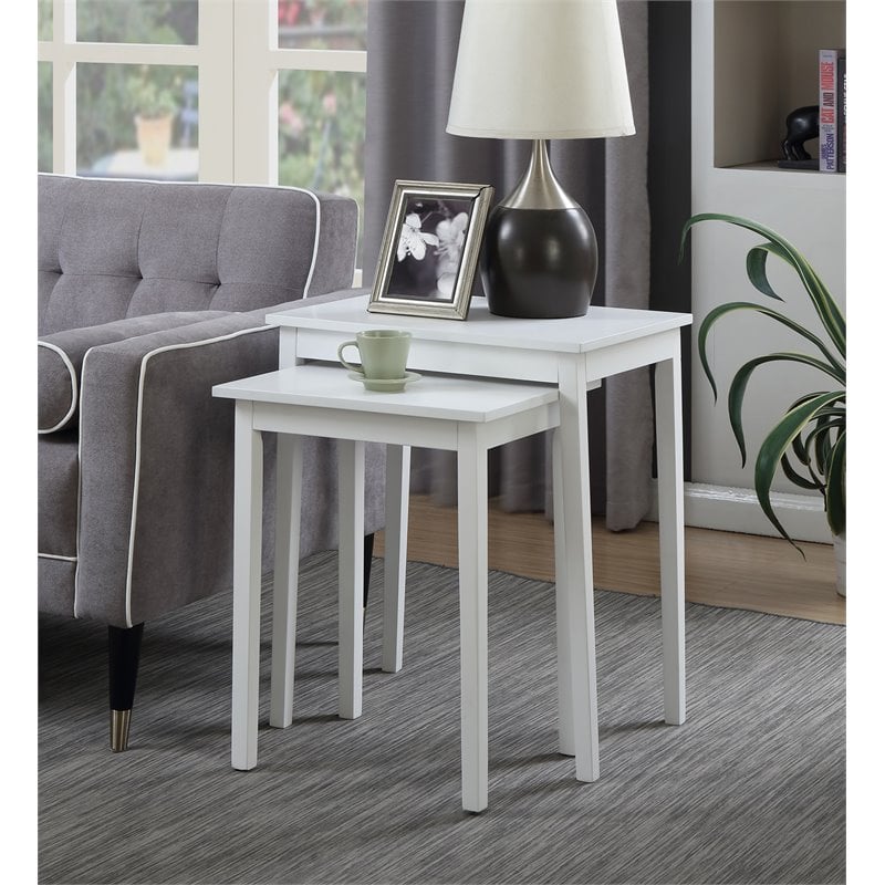 Pemberly Row Traditional Wood Nesting End Table in White (Set of 2)