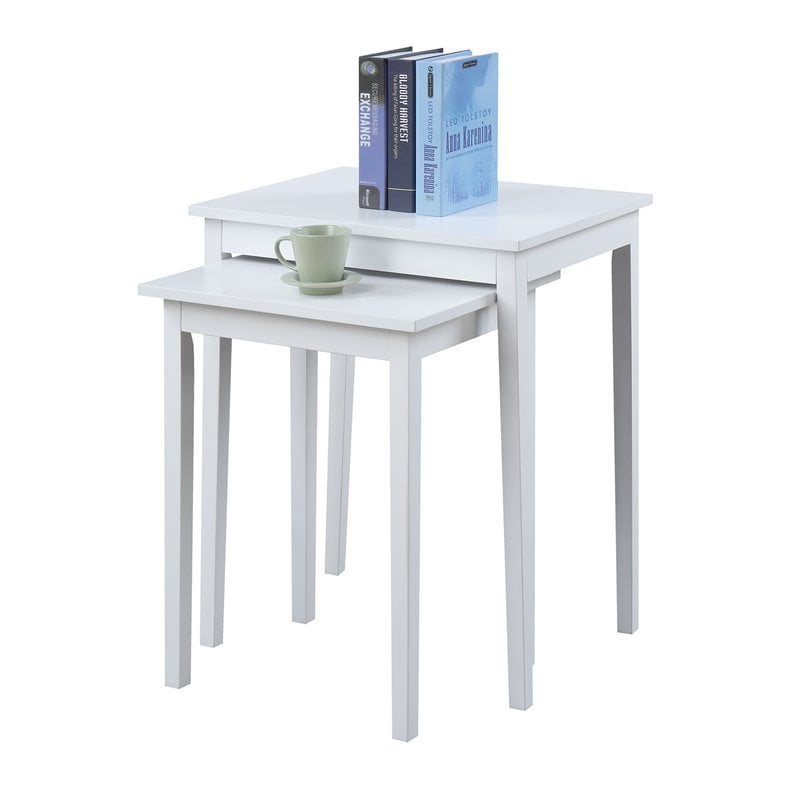 Pemberly Row Traditional Wood Nesting End Table in White (Set of 2)
