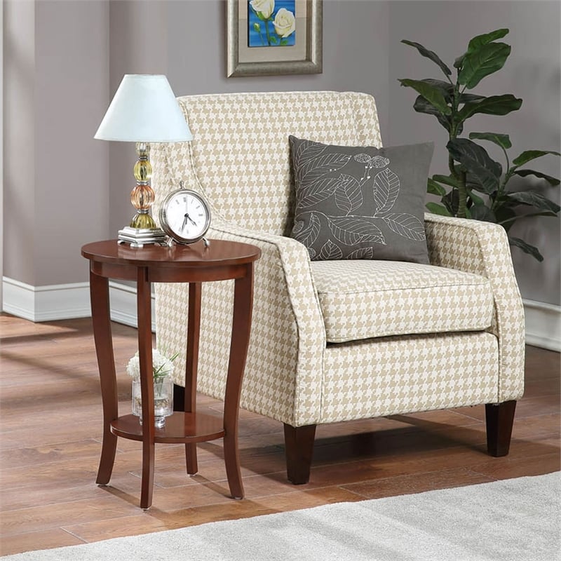 Pemberly Row Round Transitional Wood End Table with Bottom Shelf in Espresso