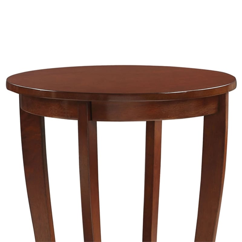 Pemberly Row Round Transitional Wood End Table with Bottom Shelf in Espresso