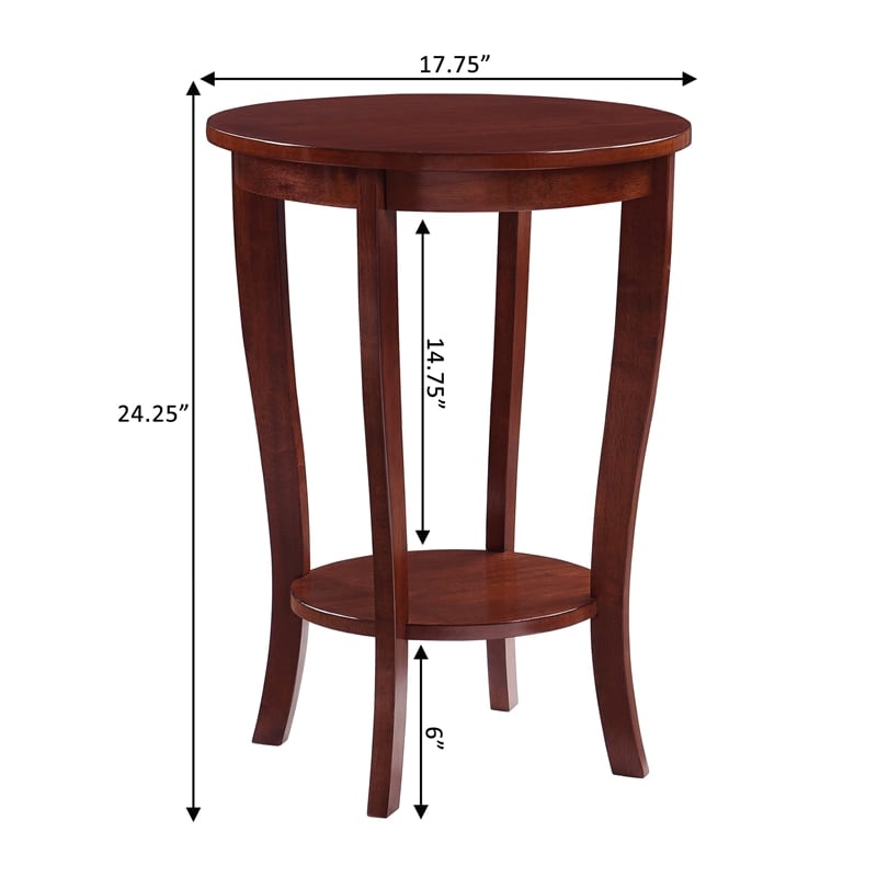 Pemberly Row Round Transitional Wood End Table with Bottom Shelf in Mahogany