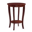Pemberly Row Round Transitional Wood End Table with Bottom Shelf in Mahogany