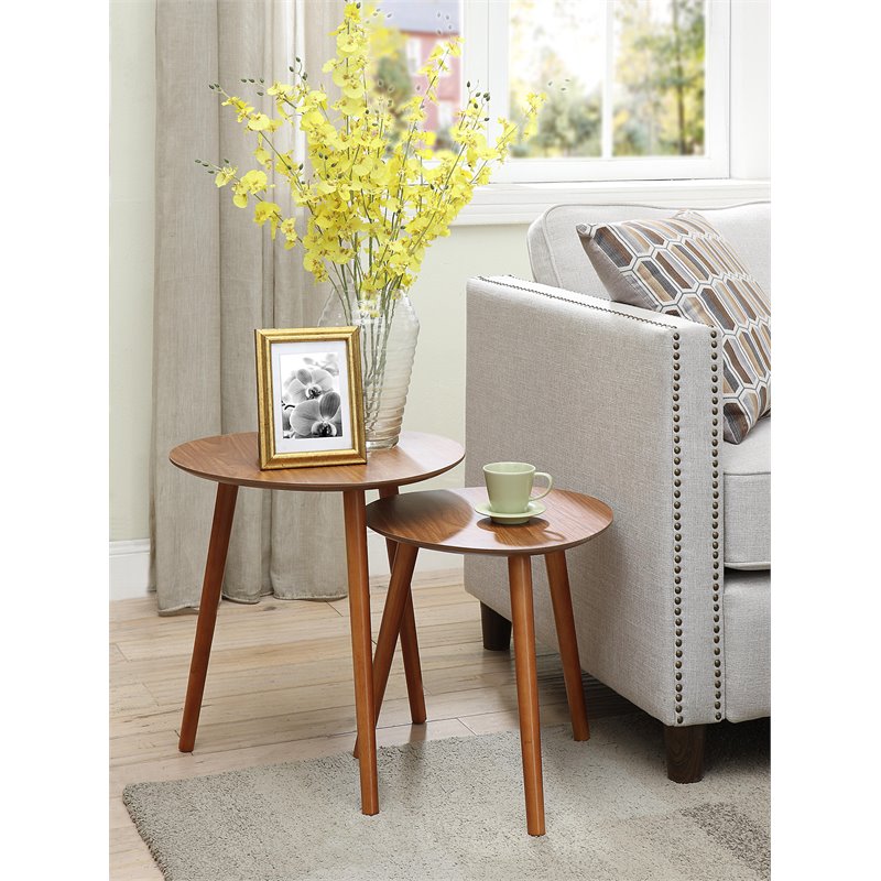 Pemberly Row Mid-Century Wood Nesting End Table in Piano Cherry (Set of 2)
