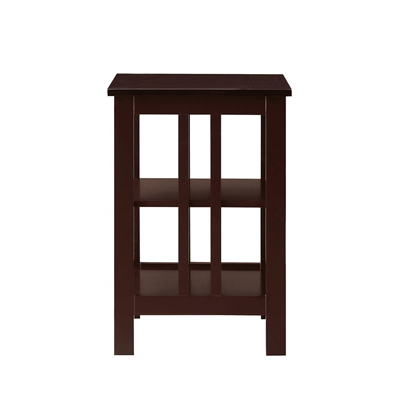 Pemberly Row Traditional Wood Square End Table with Shelf in Espresso