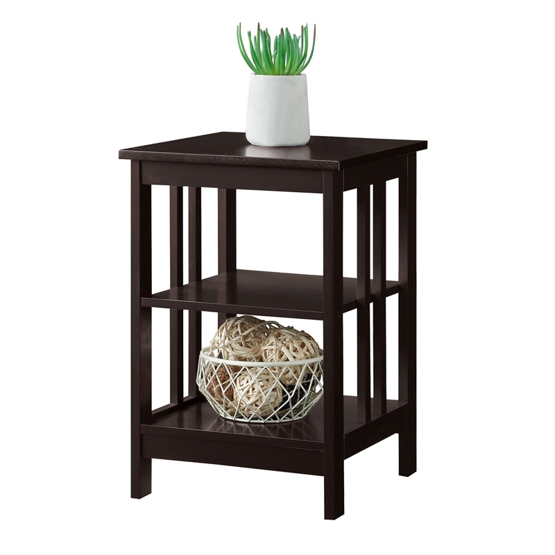Pemberly Row Traditional Wood Square End Table with Shelf in Espresso