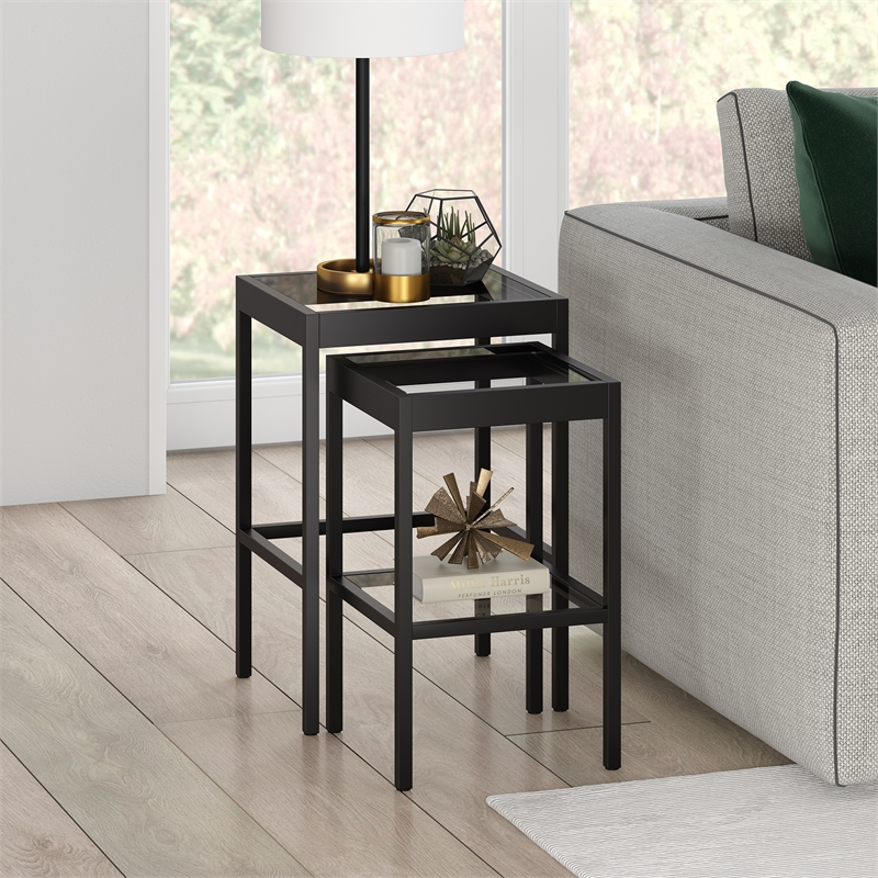Pemberly Row Modern Black and Bronze Nested SideTables